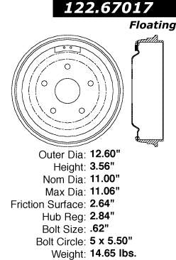 Centric Parts Brake Drum Standard with Non-Directional Finishes 123.67017