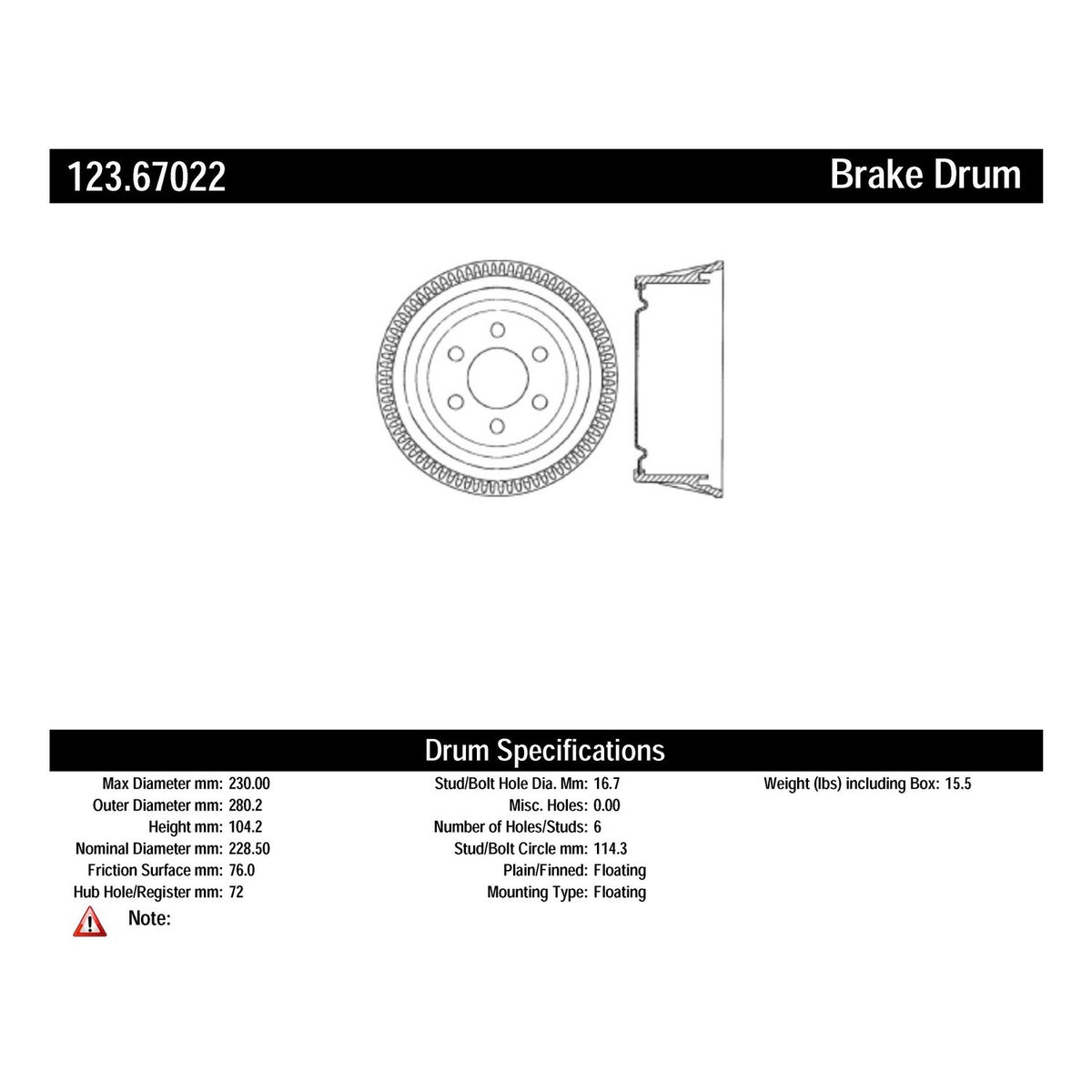 Centric Parts Brake Drum 123.67019