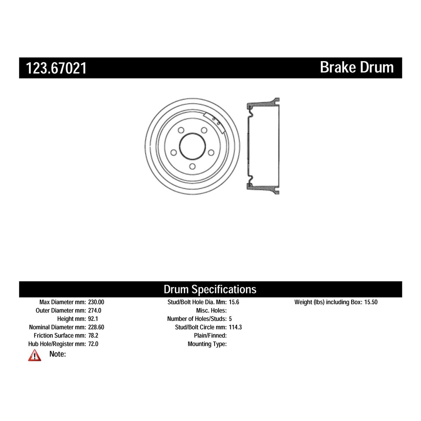 Centric Parts Brake Drum with Non-Directional Finishes 123.67021