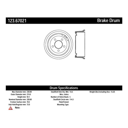 Centric Parts Brake Drum with Non-Directional Finishes 123.67021
