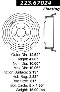 Centric Parts Brake Drum Non-Directional Finishes 123.67024