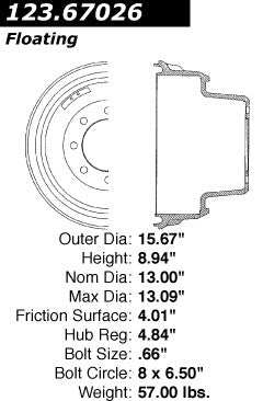 Centric Parts Brake Drum 123.67026