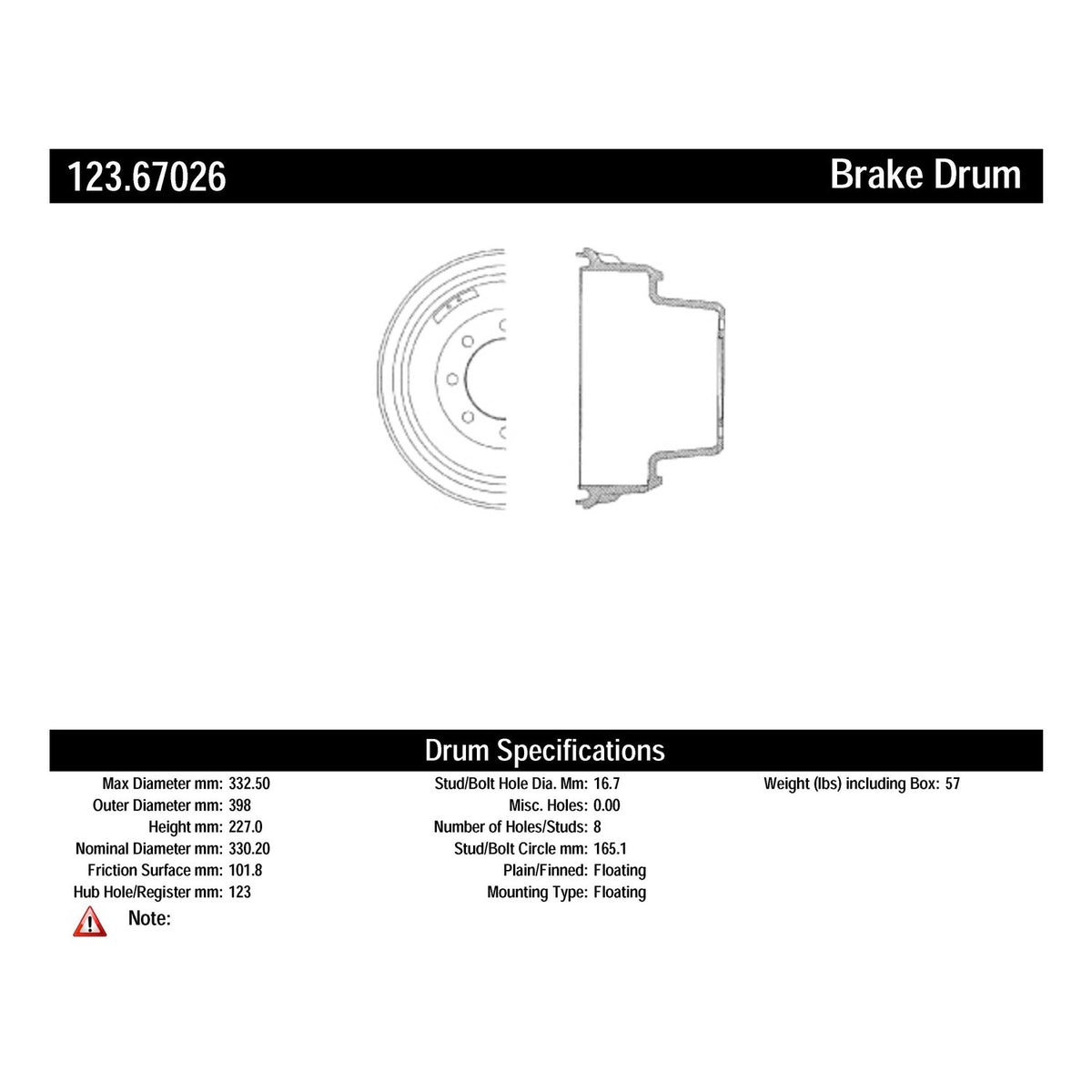 Centric Parts Brake Drum 123.67026