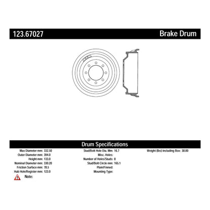Centric Parts Brake Drum Non-Directional Finish 123.67027