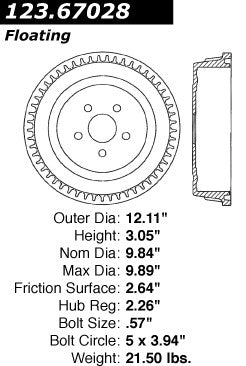 Centric Parts Brake Drum with Non-Directional Finishes 123.67028