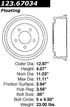 Centric Parts Brake Drum with Non-Directional Finishes 123.67034