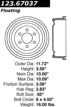 Centric Parts Brake Drum Non-Directional Finish 123.67037