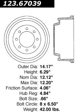 Centric Parts Brake Drum Standard with Non-Directional Finishes for 2000 Dodge Ram 2500 123.67039