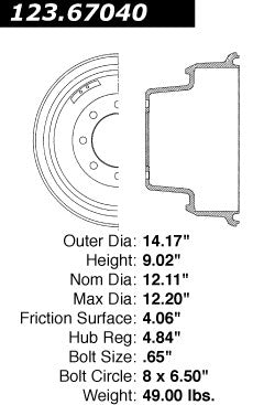 Centric Parts Brake Drum Standard with Non-Directional Finishes for 2000-2001 Dodge Ram 3500 Ram 4000 123.67040