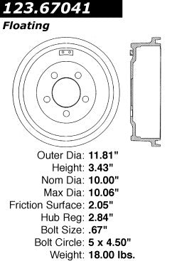 Centric Parts Brake Drum Non-Directional Finish for 123.67041