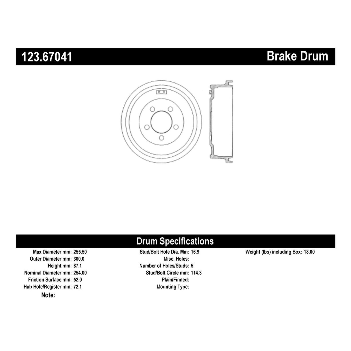 Centric Parts Brake Drum Non-Directional Finish for 123.67041