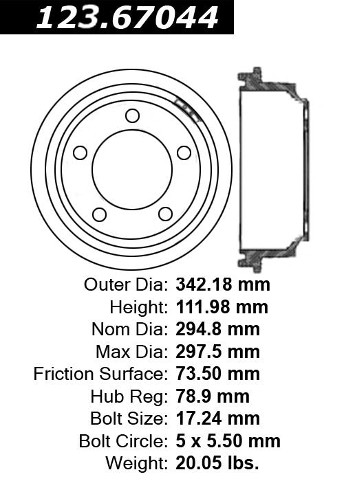 Centric Parts Brake Drum Standard with Non-Directional Finishes for 2005-2011 Dodge Dakota, 2006-2009 Mitsubishi Raider, 2011 Ram Dakota 123.67044