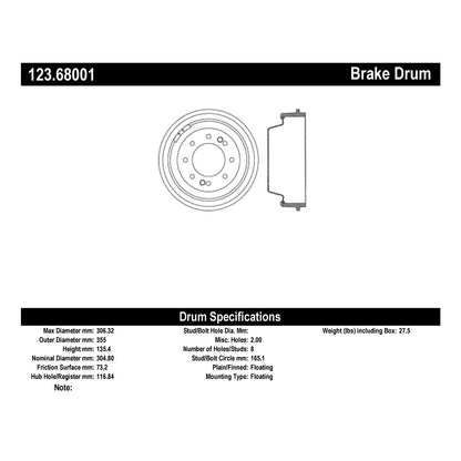 Centric Parts Brake Drum 123.68001