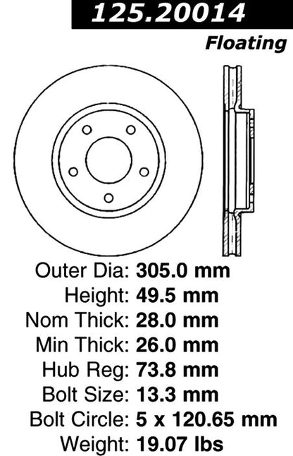 Centric Parts Disc Brake Rotor High Carbon Alloy with Advanced Metallurgy 125.20014