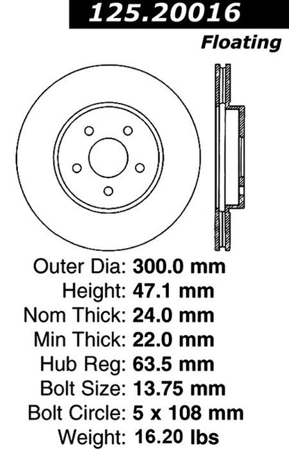 Centric Parts Premium High Carbon Alloy Brake Rotor 125.20016
