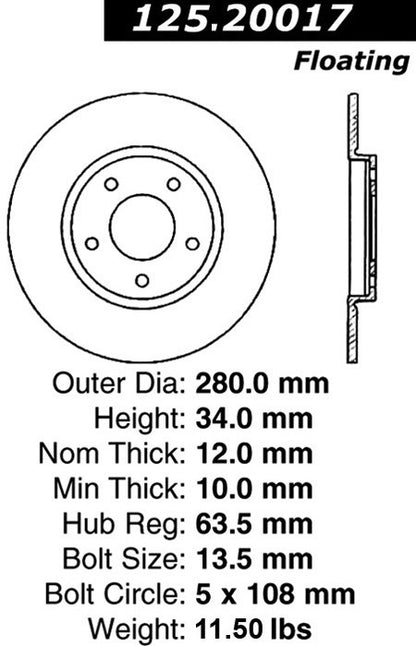 Centric Parts Disc Brake Rotor High Carbon Alloy with Advanced Metallurgy 125.20017