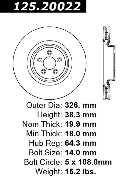 Stoptech Centric Premium High Carbon Brake Rotor 125.20022