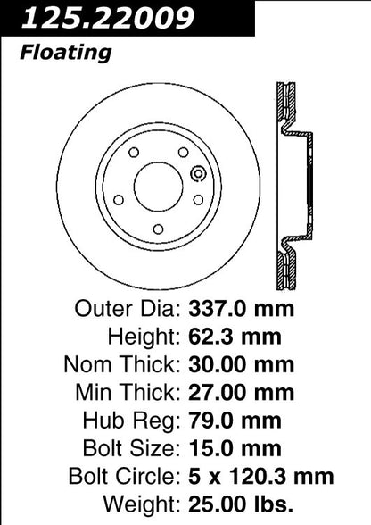 Stoptech Centric Premium High Carbon Brake Rotor 125.22009