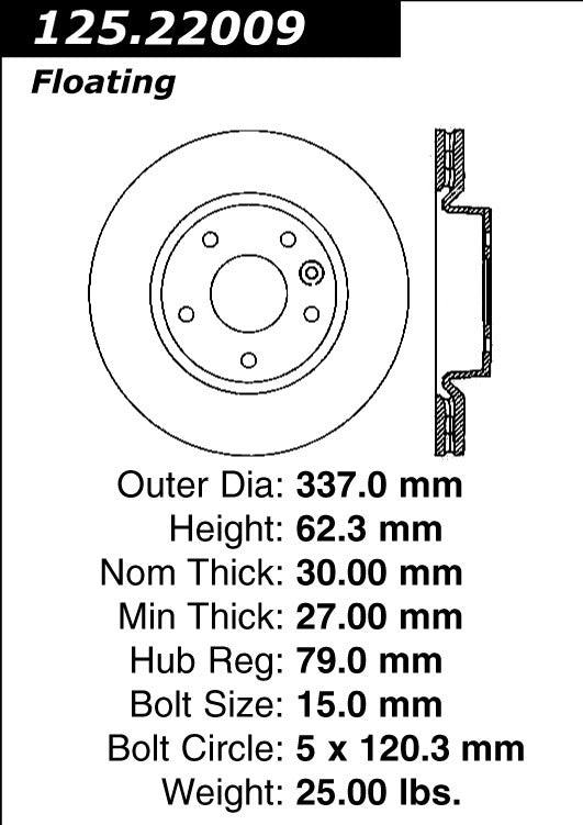 Centric Parts Disc Brake Rotor High Carbon Alloy with Advanced Metallurgy 125.22009