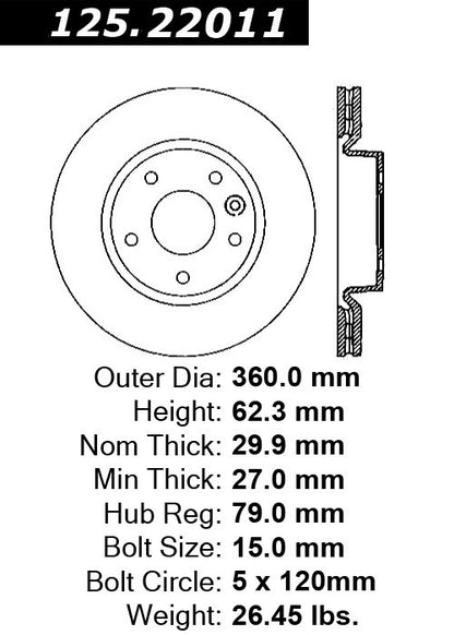 Centric Parts Disc Brake Rotor High Carbon Alloy with Advanced Metallurgy 125.22011