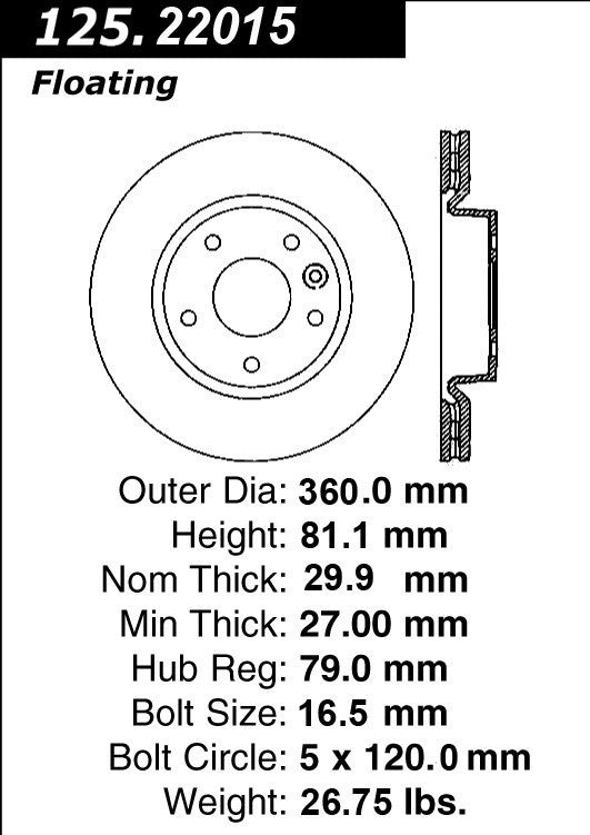 Stoptech Centric Premium High Carbon Brake Rotor 125.22015