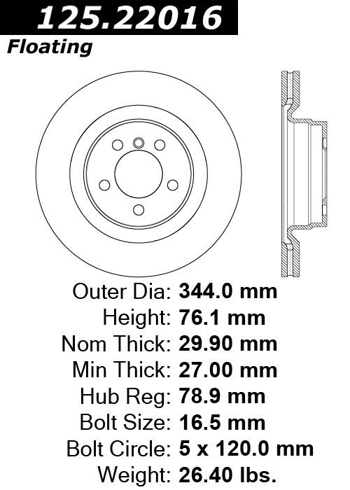 Centric Parts Disc Brake Rotor High Carbon Alloy with Advanced Metallurgy 125.22016