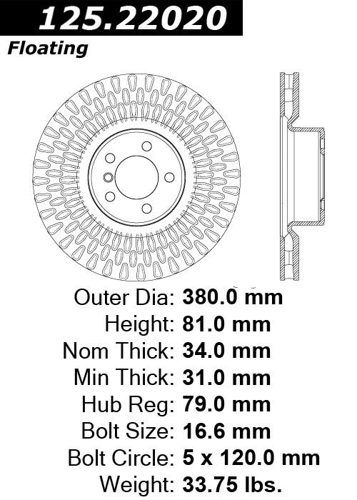 Stoptech Centric Premium High Carbon Brake Rotor 125.22020