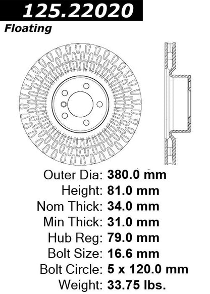 Stoptech Centric Premium High Carbon Brake Rotor 125.22020
