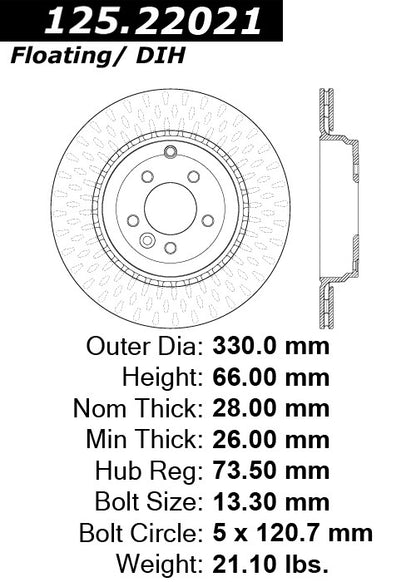 Stoptech Centric Premium High Carbon Brake Rotor 125.22021