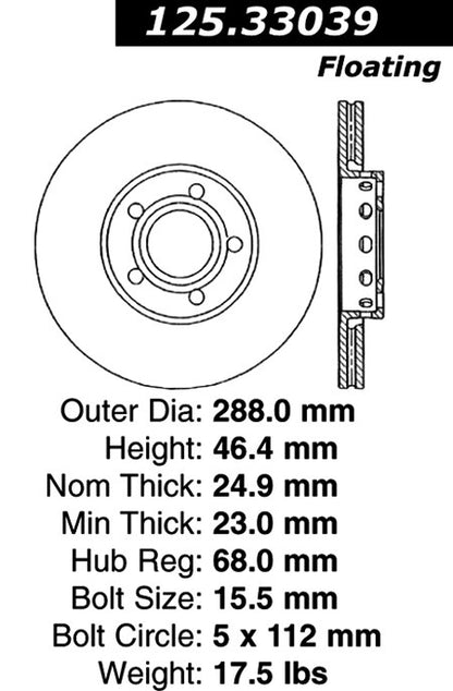 Centric Parts Disc Brake Rotor High Carbon Alloy with Advanced Metallurgy 125.33039