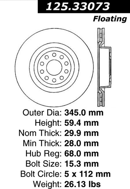 Centric Parts Disc Brake Rotor High Carbon Alloy with Advanced Metallurgy 125.33073