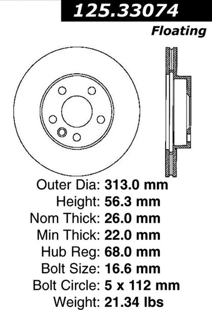 Centric Parts Disc Brake Rotor High Carbon Alloy with Advanced Metallurgy 125.33074