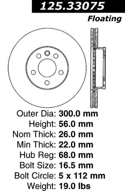Stoptech Centric Premium High Carbon Brake Rotor 125.33075