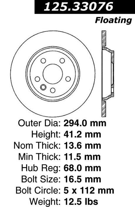 Stoptech Centric Premium High Carbon Brake Rotor 125.33076