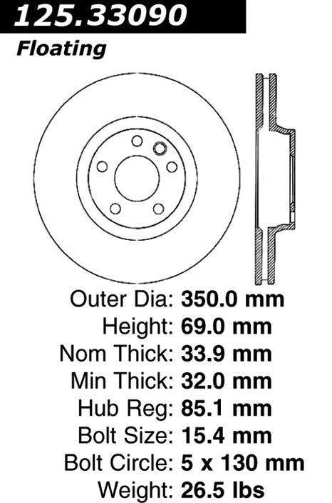 Stoptech Centric Premium High Carbon Brake Rotor 125.33090