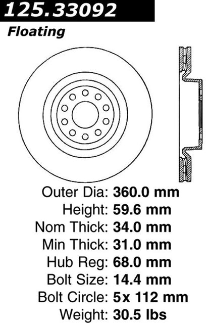 Centric Parts Disc Brake Rotor High Carbon Alloy with Advanced Metallurgy for 2004-2011 Audi A6 Quattro, 2004-2010 Audi A8 Quattro, 2004-2006 Volkswagen Phaeton 125.33092