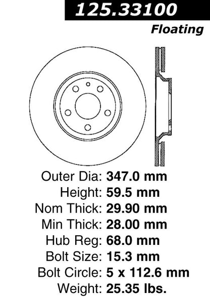 Centric Parts Disc Brake Rotor High Carbon Alloy with Advanced Metallurgy for 2005-2011 Audi A6 Quattro 125.33100