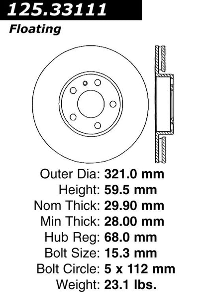 Centric Parts Disc Brake Rotor High Carbon Alloy with Advanced Metallurgy for 2006-2011 Audi A6 Quattro 125.33111
