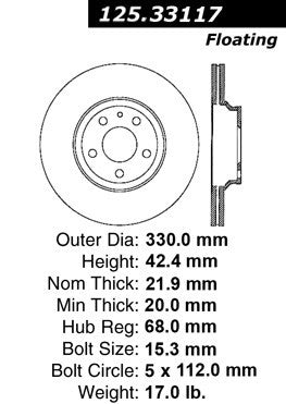 Stoptech Centric Premium High Carbon Brake Rotor 125.33117