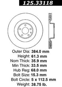 Stoptech Centric Premium High Carbon Brake Rotor 125.33118