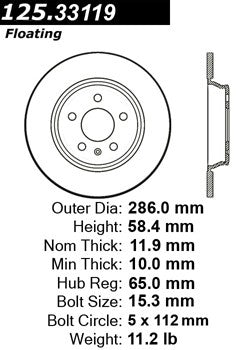 Stoptech Centric Premium High Carbon Brake Rotor 125.33119