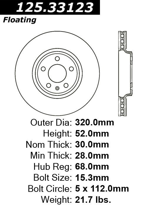 Centric Parts Disc Brake Rotor High Carbon Alloy with Advanced Metallurgy for 2009-2012 Audi A4/A5/Q5 125.33123