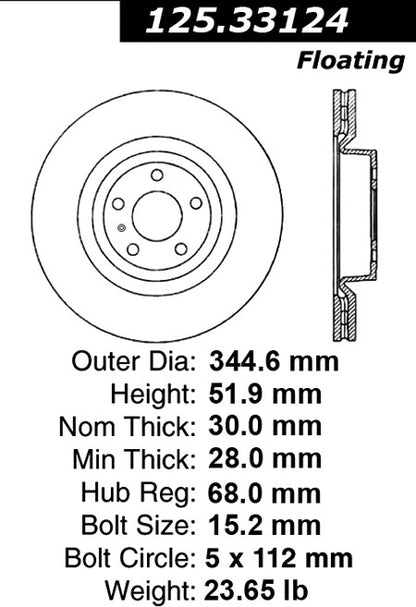 Centric Parts Disc Brake Rotor High Carbon Alloy with advanced metallurgy for 2010-2012 Audi S4, 2008-2011 Audi S5 125.33124