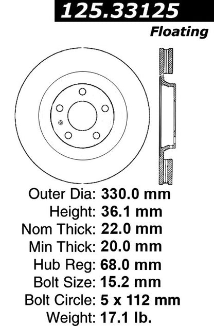 Centric Parts Disc Brake Rotor High Carbon Alloy with Advanced Metallurgy for 2008-2011 Audi S4 and S5 125.33125