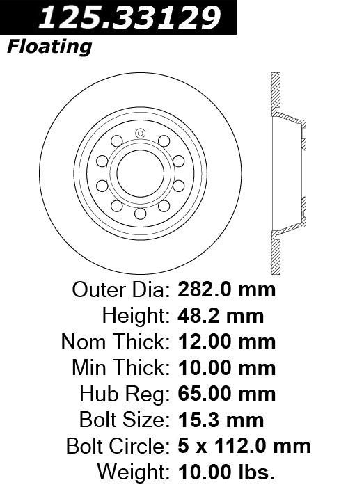 Centric Parts Disc Brake Rotor High Carbon Alloy with Advanced Metallurgy for Audi A3 2008-2013, Seat Leon 2006-2012, Volkswagen Bora 2005-2010