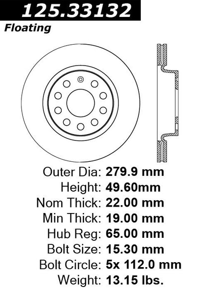 Stoptech Centric Premium High Carbon Brake Rotor 125.33132