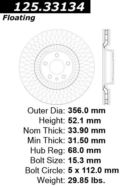 Centric Parts Disc Brake Rotor High Carbon Alloy with Advanced Metallurgy for Audi A6/A6 Quattro 2012-2019 125.33134