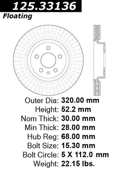 Stoptech Centric Premium High Carbon Brake Rotor 125.33136