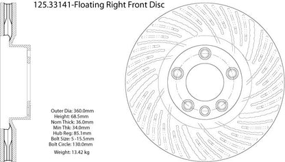 Stoptech Centric Premium High Carbon Brake Rotor 125.33141