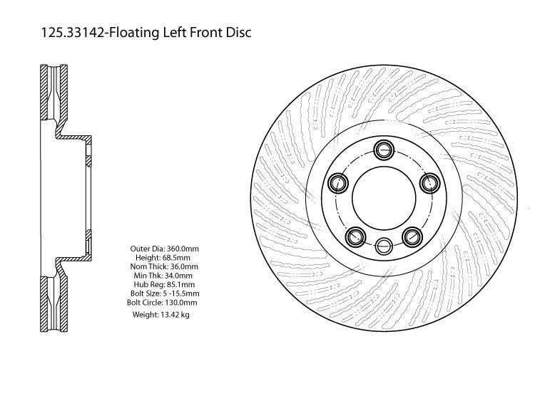 Stoptech Centric Premium High Carbon Brake Rotor 125.33142